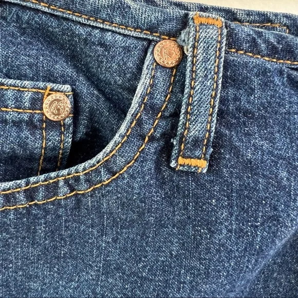 Vintage Y2K high waisted jeans skirt below knee  front slit dark denim Sz3 - Picture 11 of 14